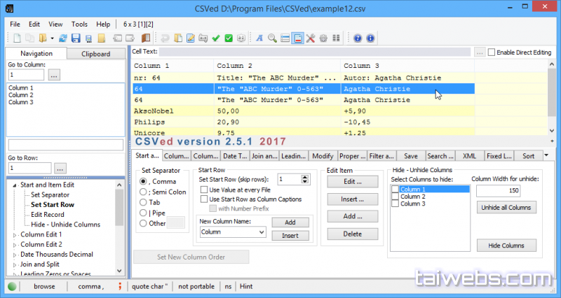 CSVed 2.5.5 - Anzeigen und Bearbeiten CSV-Dateien